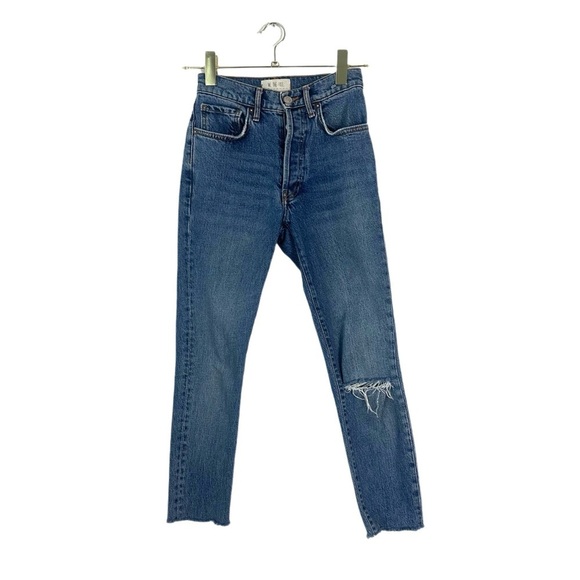 Free People We the Free Straight Leg Distressed Button Fly Jeans Size 24 - Picture 1 of 4